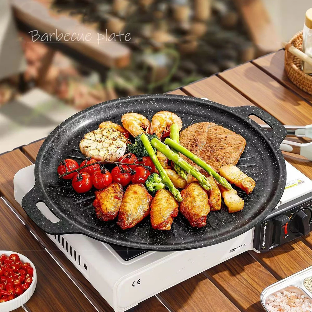 Outdoor Camping Kitchen - 34CM 야외 바베큐 그릴 팬 논스틱