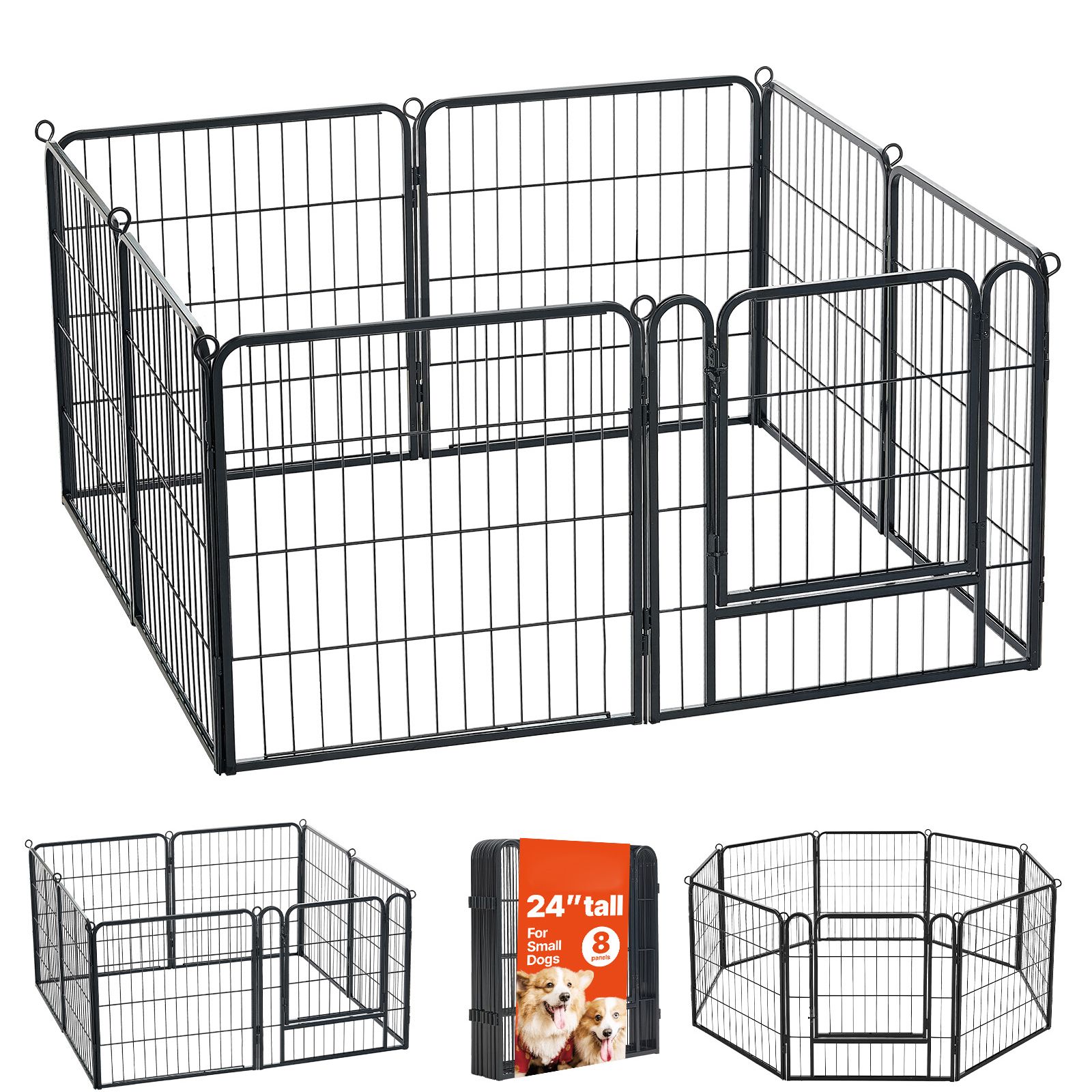 Outdoor Camping Dog Kennel - 강아지 플레이펜 24인치 8패널 접이식 금속