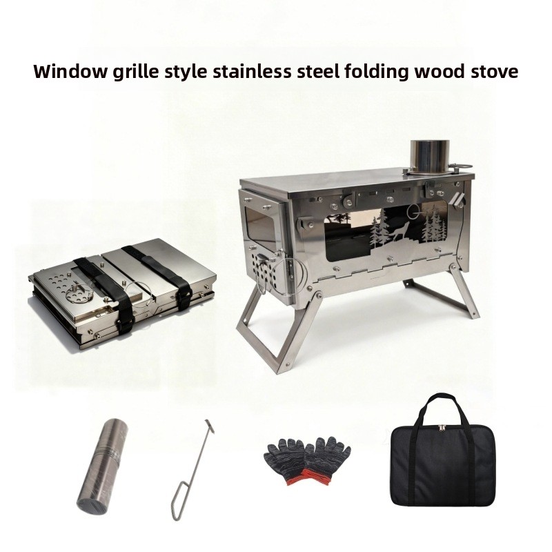 Outdoor Camping Wood Stove - 스테인리스 스틸 접이식 휴대용 나무 난로