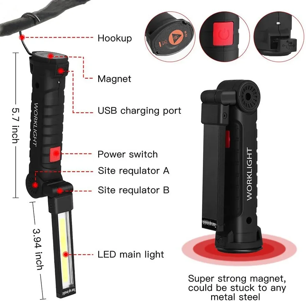 휴대용 COB LED 손전등 USB 충전식 작업 조명  - Outdoor Camping Light Portable 리뷰 및 가격