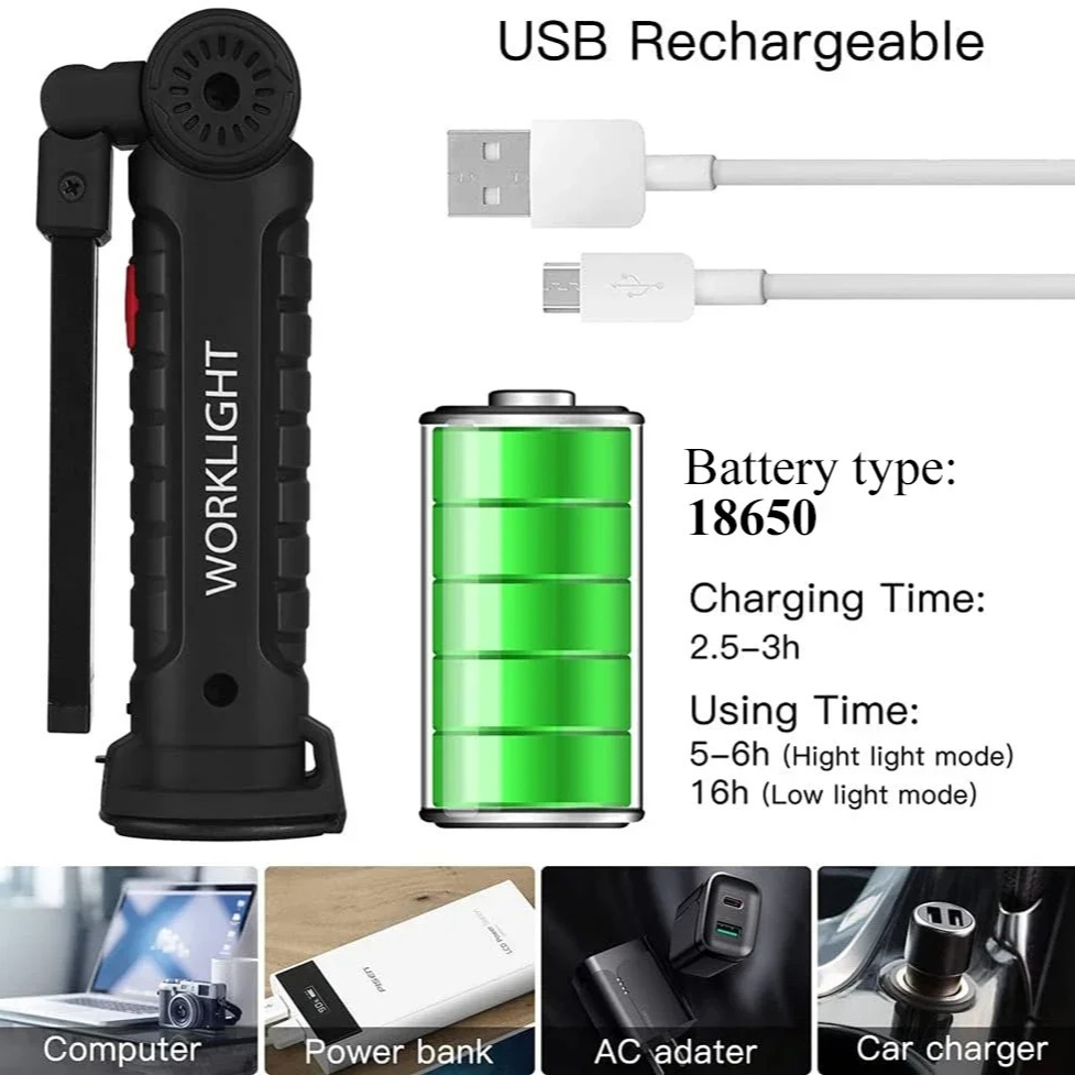 휴대용 COB LED 손전등 USB 충전식 작업 조명  - Outdoor Camping Light Portable 리뷰 및 가격