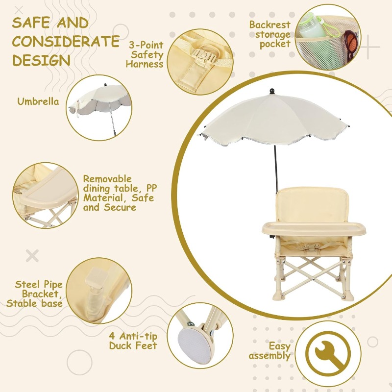 아기 야외용 비치 의자, 우산, 등받이, 포켓, 안전벨 - Outdoor Camping Table Foldable 리뷰 및 가격