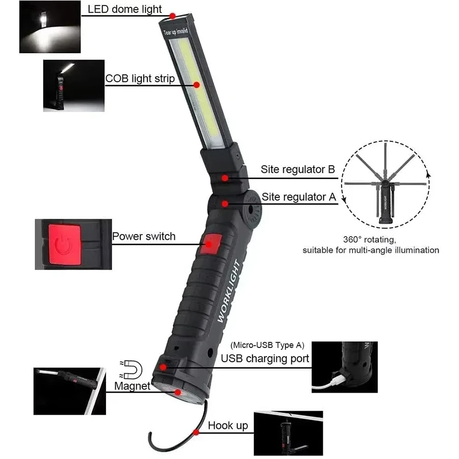 새로운 휴대용 COB LED 손전등 USB C 충전식  - Outdoor Camping Light Portable 리뷰 및 가격